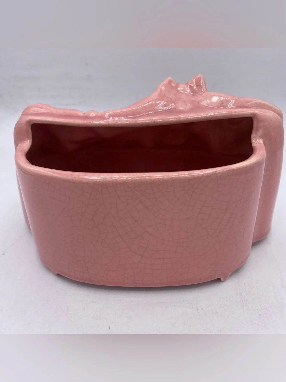 Vintage McCoy Pottery Pink Ceramic Cat Lounging On Couch Planter